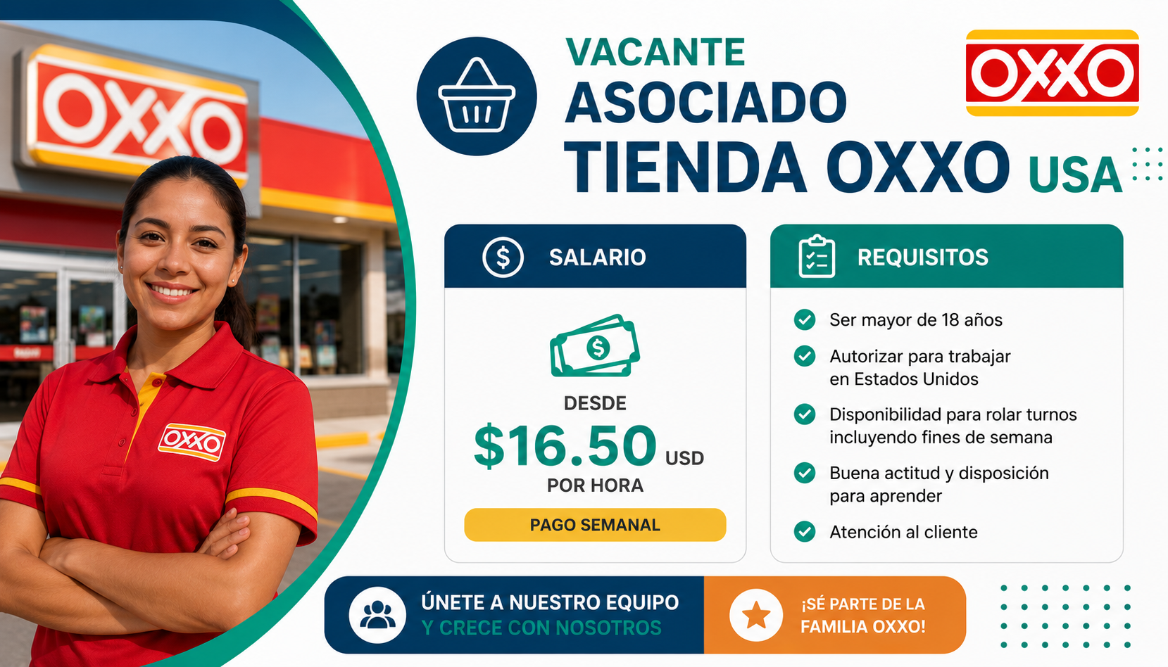 Vacante Asociado de Ventas Tienda OXXO USA