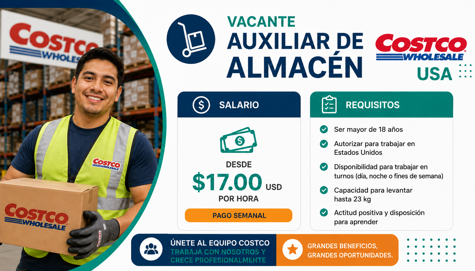 Vacante Auxiliar de Almacén Costco USA