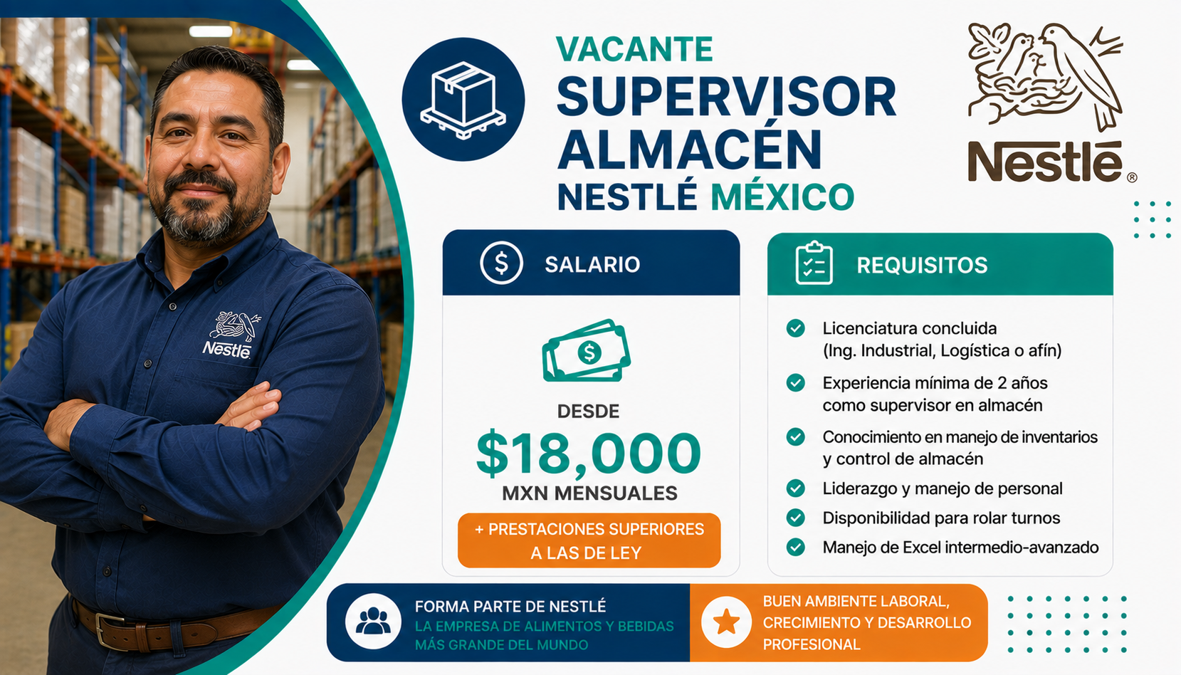 Vacante Supervisor de Almacén Nestlé MX
